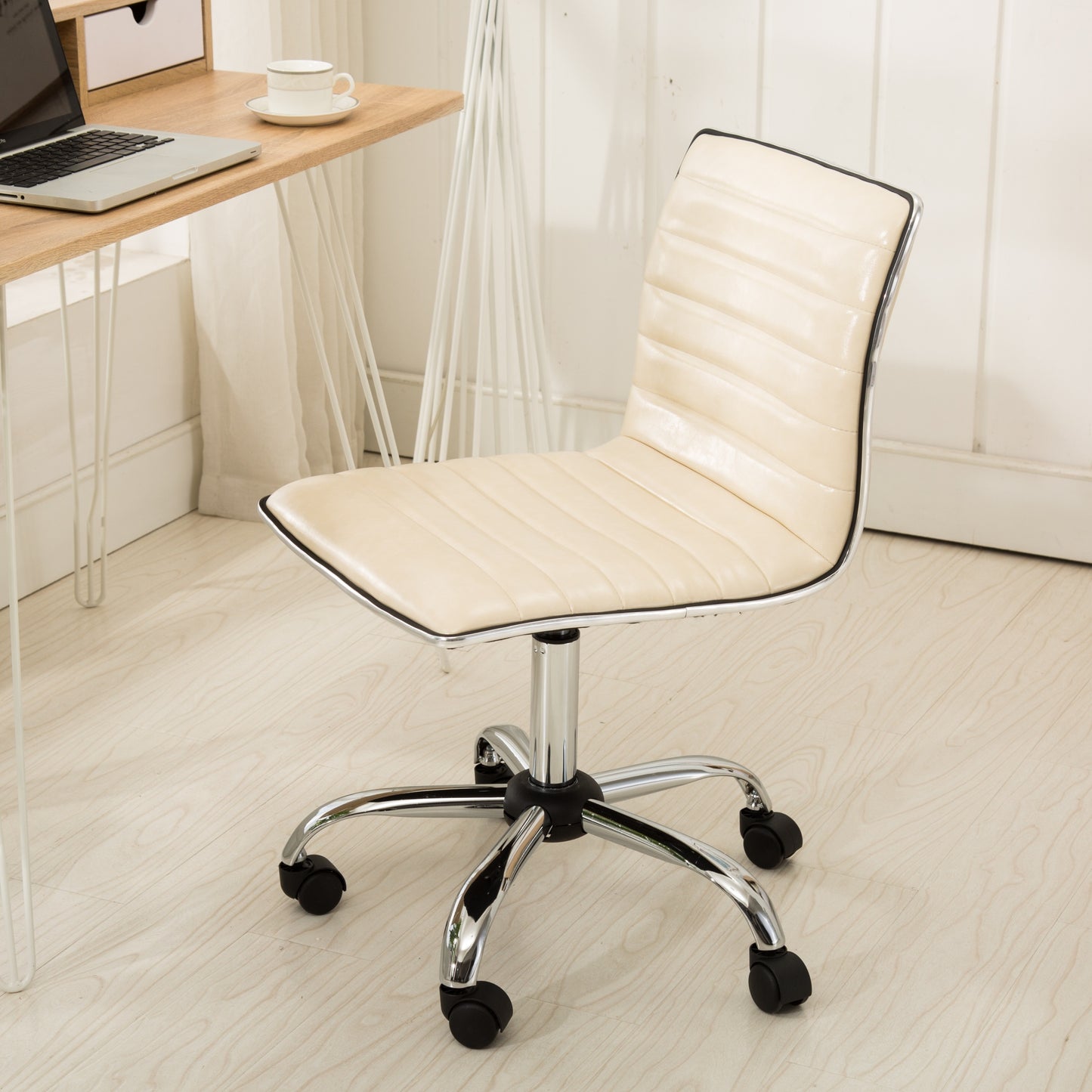 Beige Fremo Chromel Mid-Back Adjustable Air Lift Office Chair