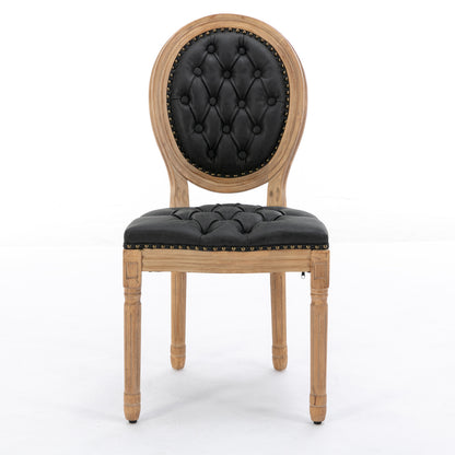 French Style Solid Wood Frame Dining Chairs Set of 2 with PU Leather, Nailhead Trim, Rubberwood, Black