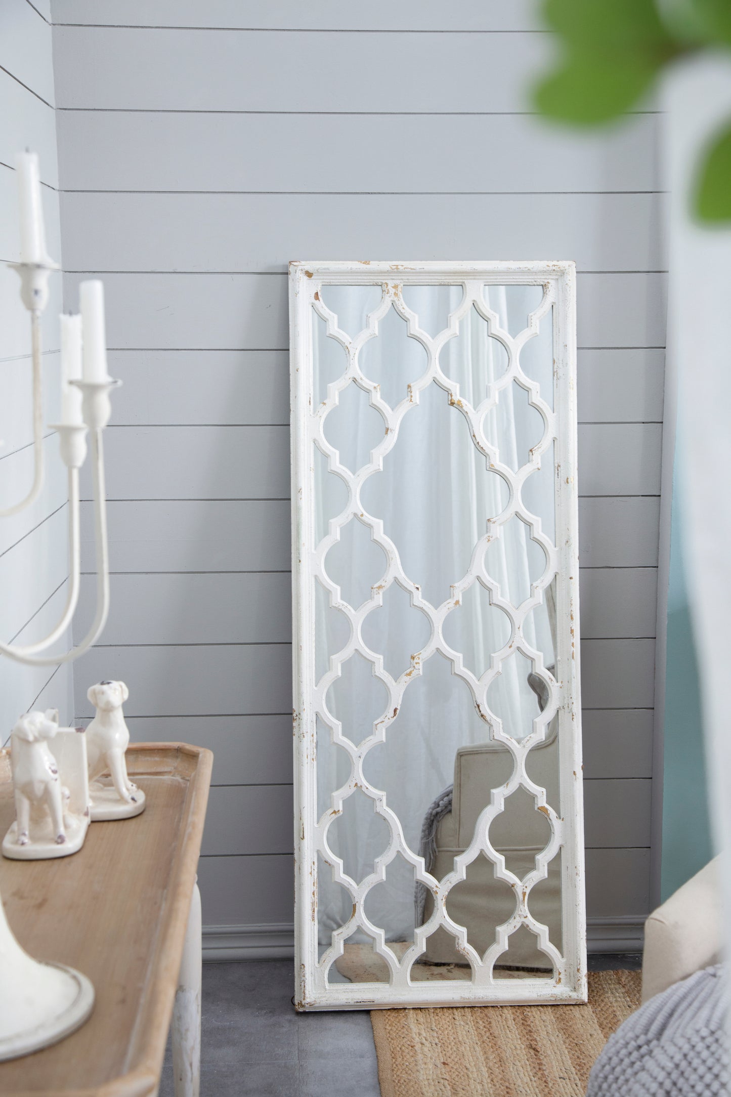 Elegant 59" Distressed White Full Body Floor Mirror for Home Decor