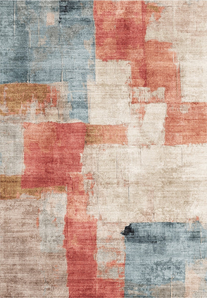 5' x 7' Washable Non-Slip Area Rug - Durable Polyester Pile, Rubber Backing, Machine Washable, Ivory Multi