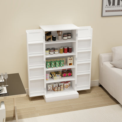 Elegant 50" White LED Pantry Cabinet with Dual Doors, Adjustable Shelves, and Intelligent Lighting for Stylish Kitchen and Dining Storage