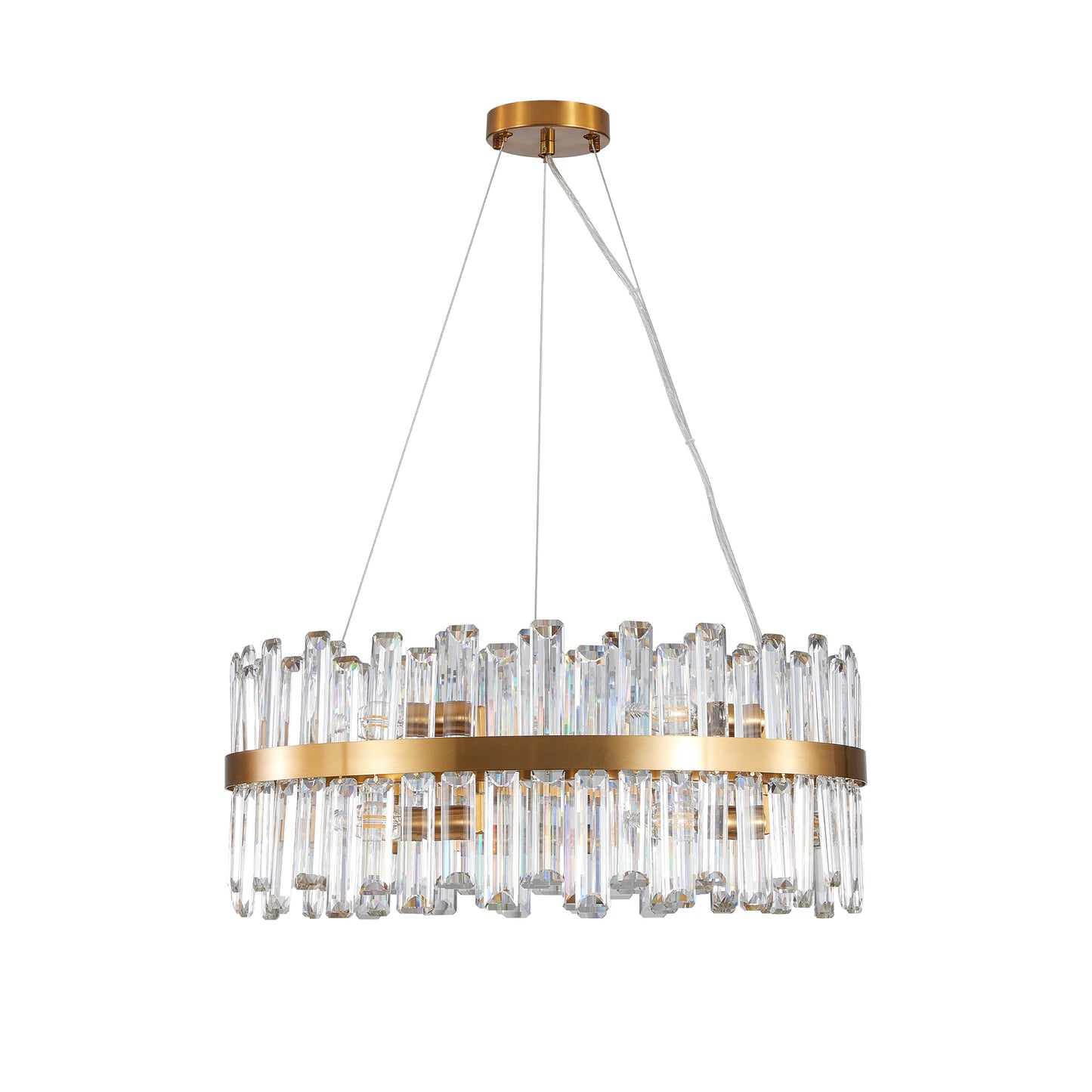 23.6-Inch Modern Crystal Chandelier, Iron Frame, 12-Bulb E12, Hardwired 120V, Living Room Lighting Golden