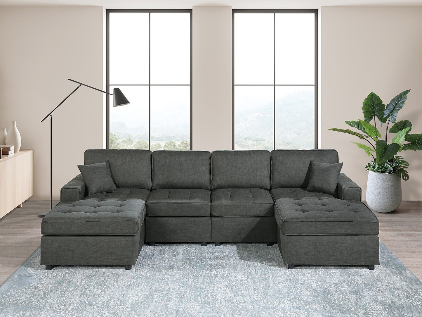 3-Piece Contemporary Sectional Sofa Set with RAF/LAF Chaise, Armless Loveseat, Tufted Cushions Ash-Black