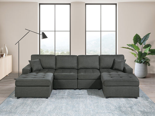 3-Piece Contemporary Sectional Sofa Set with RAF/LAF Chaise, Armless Loveseat, Tufted Cushions Ash-Black