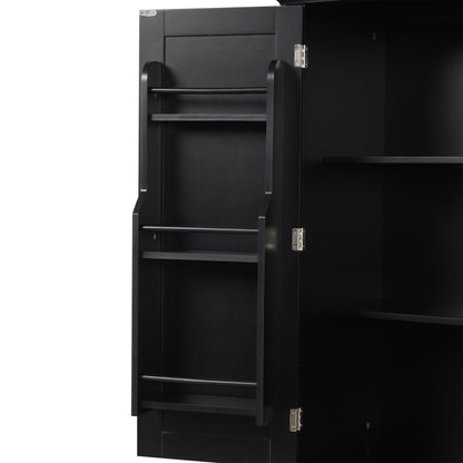 Tall Black Bathroom Storage Cabinet with Adjustable Shelf, Doors, and Drawer for Versatile Organization