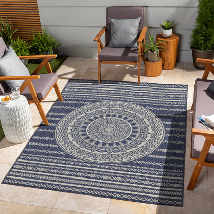Indoor/Outdoor Flatweave Area Rug, 2'7" x 7'3", PP Yarn, Stain Resistant, Kid & Pet Friendly, Blue