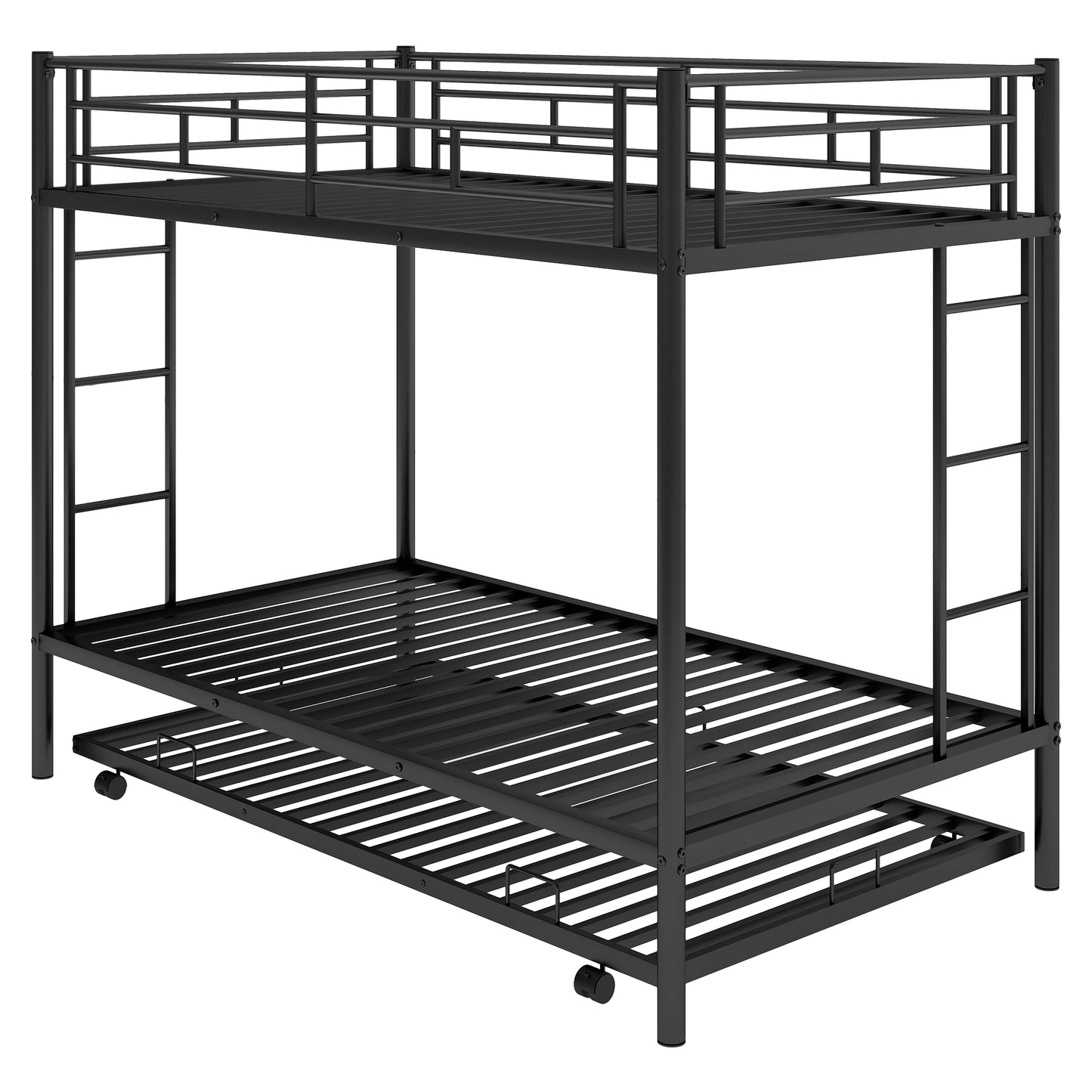 Sleek Black Twin Over Twin Bunk Bed with Trundle for Ultimate Space Efficiency