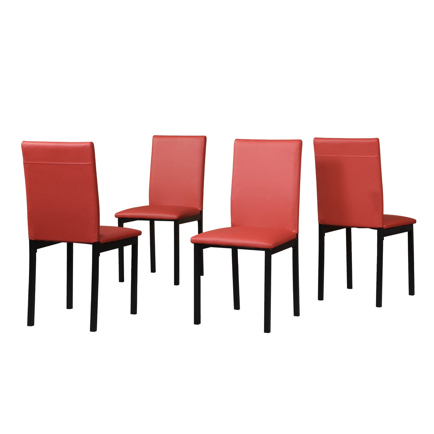 Set of 4 Faux Leather Dining Chairs with Metal Frame, Minimalist Modern Seating for Dining Areas, Red