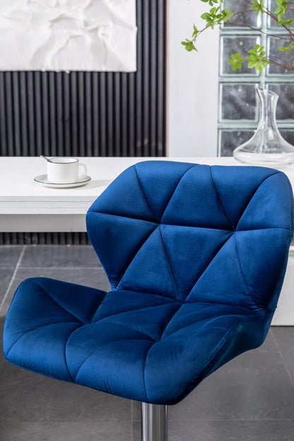 Breni Velvet Diamond Tufted Swivel Adjustable Height Barstool, Set of 2, Blue