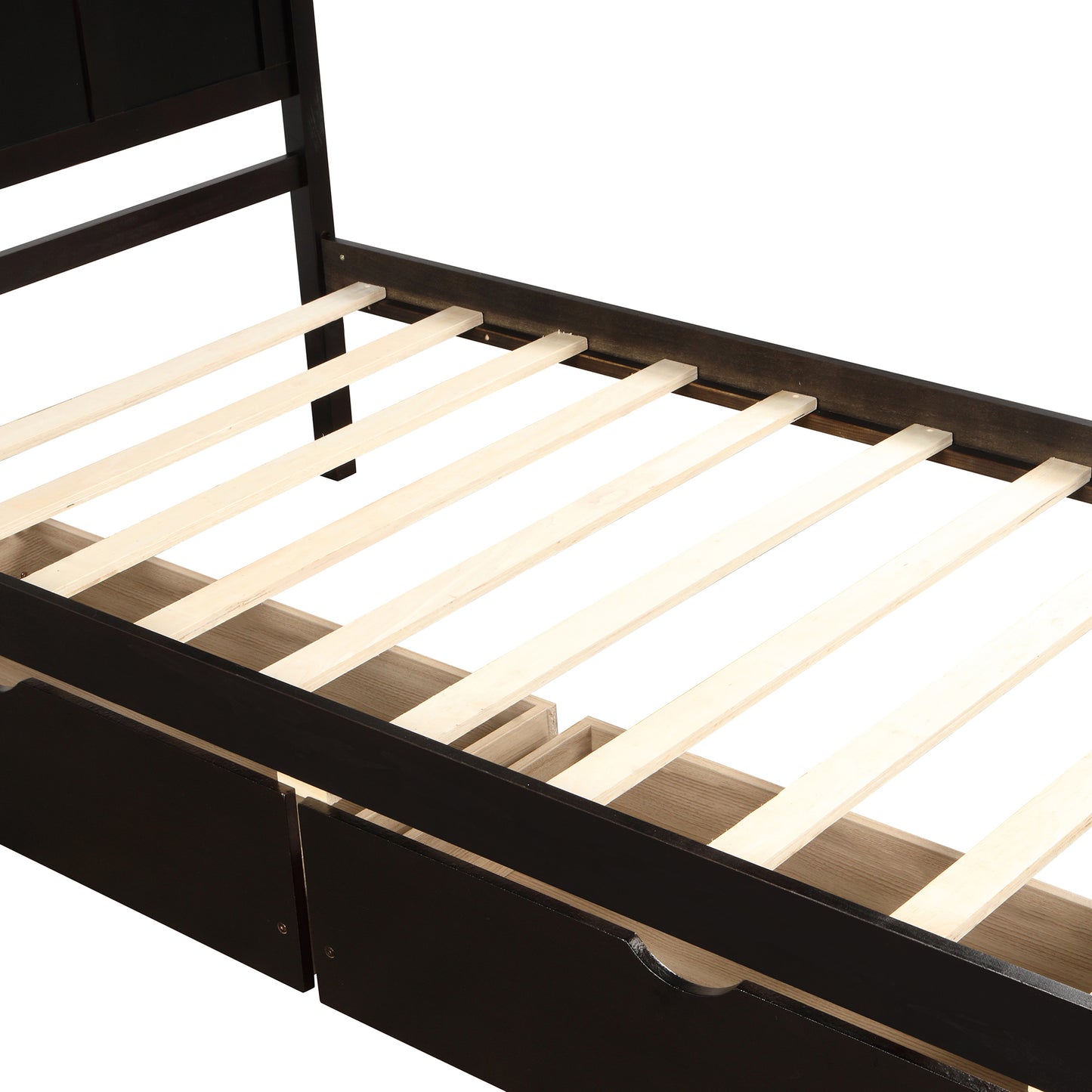 Espresso Twin Size Platform Bed with Dual Under-Bed Drawers on Wheels