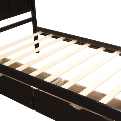 Espresso Twin Size Platform Bed with Dual Under-Bed Drawers on Wheels