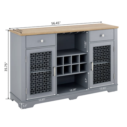 Light Blue Farmhouse Buffet Cabinet With Glass Doors