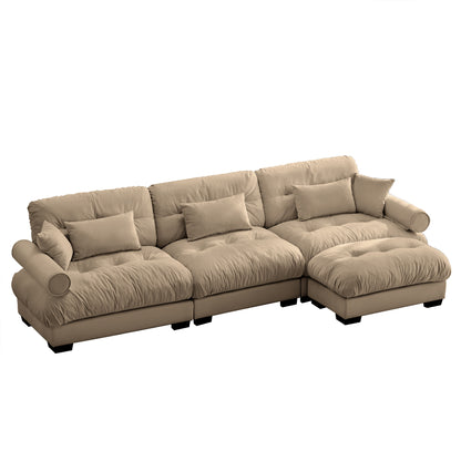 Oversized velvet modular sectional with movable ottomans, convertible L-shaped sofa for living room Camel
