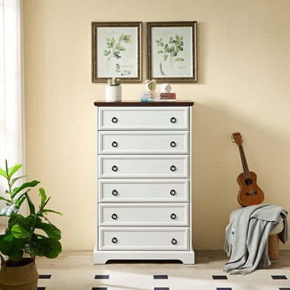 Elegant White 6-Drawer Tall Dresser for Bedroom and Living Room - Spacious Storage Solutions with Smooth Gliding Drawers and Stylish Design