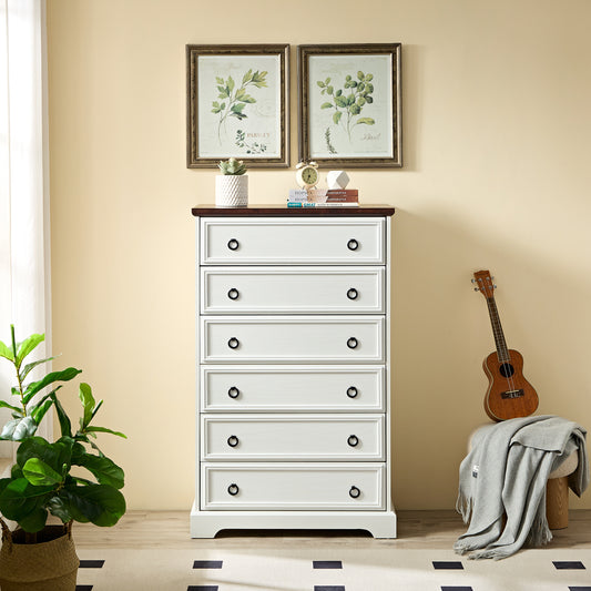Elegant White 6-Drawer Tall Dresser for Bedroom and Living Room - Spacious Storage Solutions with Smooth Gliding Drawers and Stylish Design