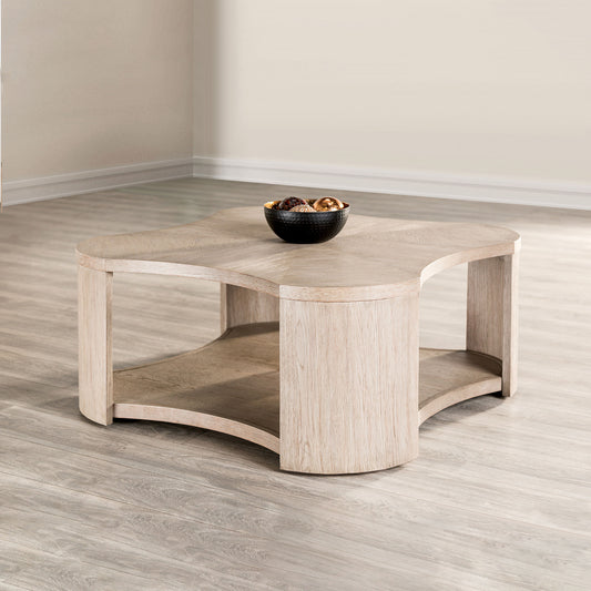 42W x 42D x 18H Modern Coffee Table with Open Storage, Casters, Rubberwood & Engineered Wood, Oak Finish