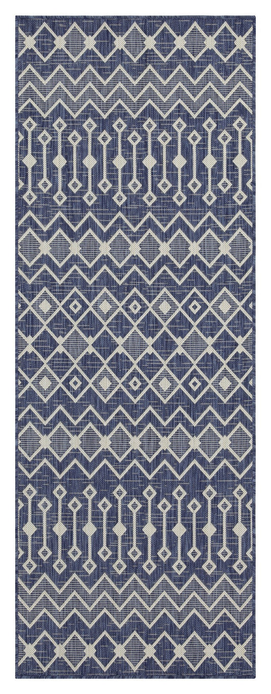 Indoor/Outdoor Flatweave Area Rug, 2'7" x 7'3", Polypropylene Yarn, Stain-Resistant, Durable, Blue