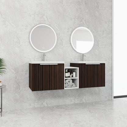 60-Inch Modern Bathroom Vanity with Soft Close Doors and Dual Sink - Eco-Friendly Design with Ample Storage Shelves