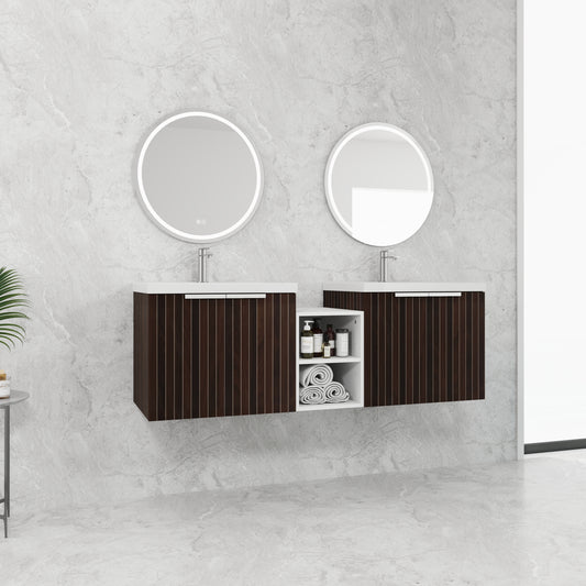60-Inch Modern Bathroom Vanity with Soft Close Doors and Dual Sink - Eco-Friendly Design with Ample Storage Shelves