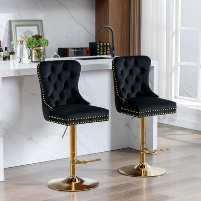 Black Velvet Bar Stools Adjustable Height 27 To 35 Inches