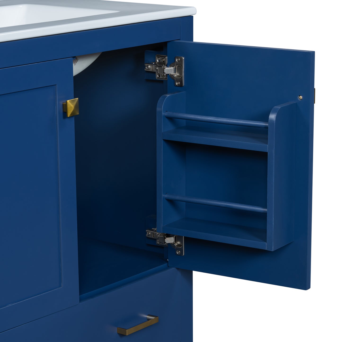 30-Inch Elegant Blue Bathroom Vanity with Ceramic Sink, Stylish Storage Cabinet Featuring Soft-Close Doors and Multifunctional Drawers