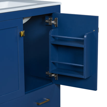 30-Inch Elegant Blue Bathroom Vanity with Ceramic Sink, Stylish Storage Cabinet Featuring Soft-Close Doors and Multifunctional Drawers