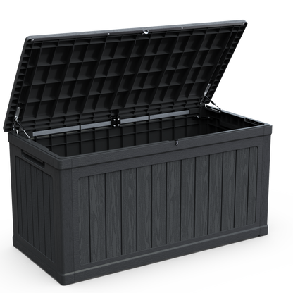 230 Gallon XXL Outdoor Deck Box For Patio Furniture Cushions And Tools Waterproof Resin Lockable Black