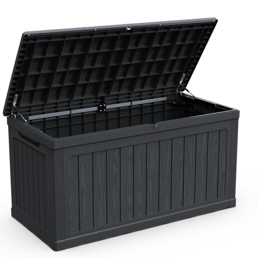 230 Gallon XXL Outdoor Deck Box For Patio Furniture Cushions And Tools Waterproof Resin Lockable Black