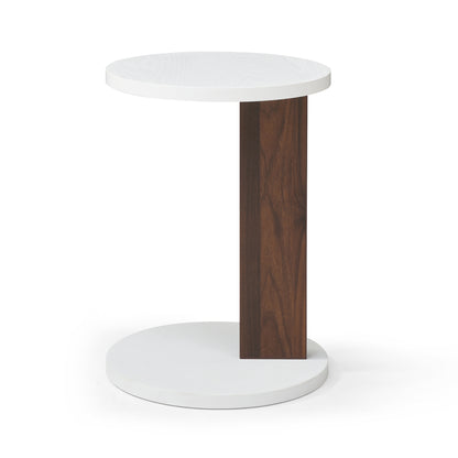 C-Shaped End Table for Sofa and Bedside, Small Living Room Side Table with Wood Frame, Walnut