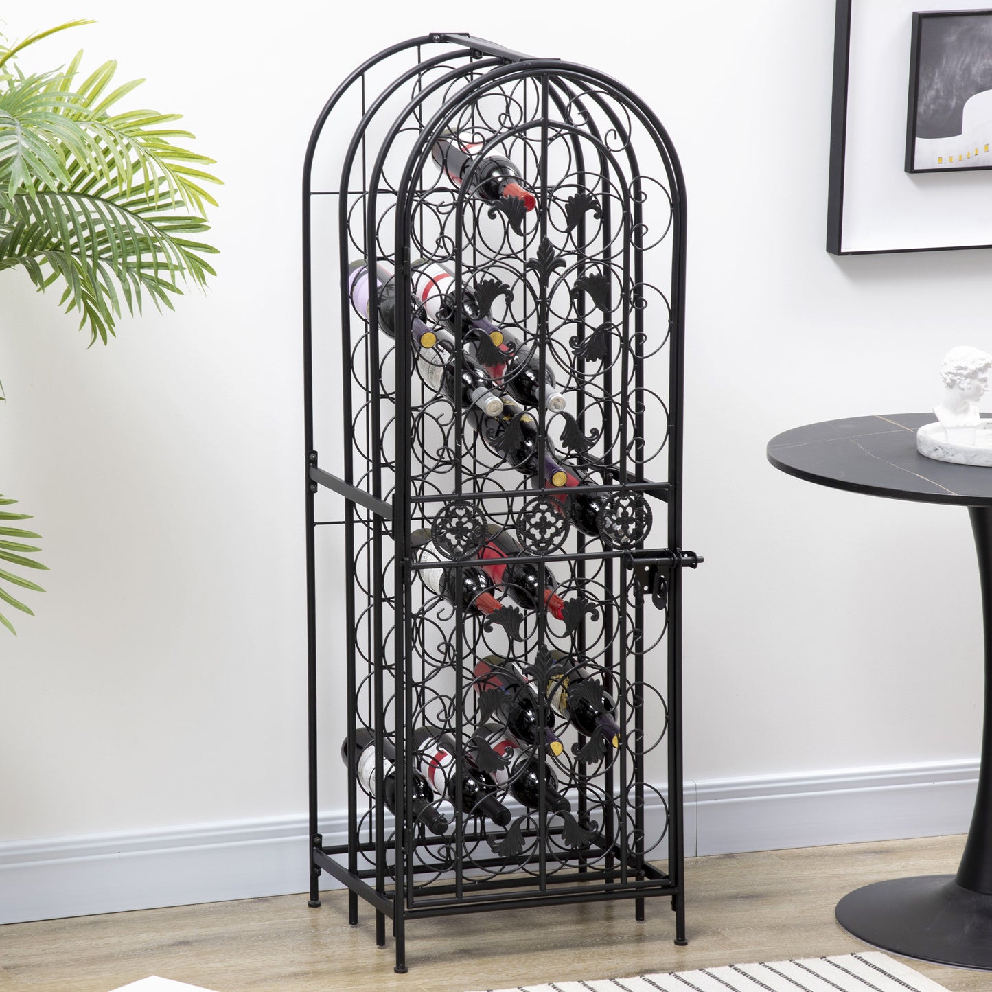 Elegant Black Wrought Iron Wine Cage Rack For 45 Bottles