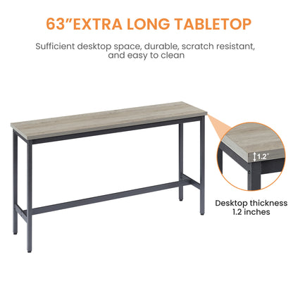 Industrial Long Bar Table Set With 3 PU Bar Stools 63 Inch