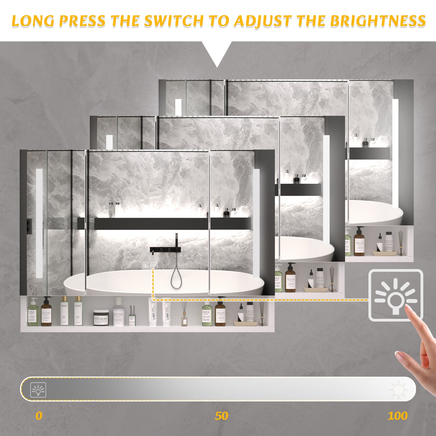 Modern 39x28 inches bathroom cabinets, medicine cabinets with mirrors and LED lights, bathroom storage cabinet with multilevel storage compartments
