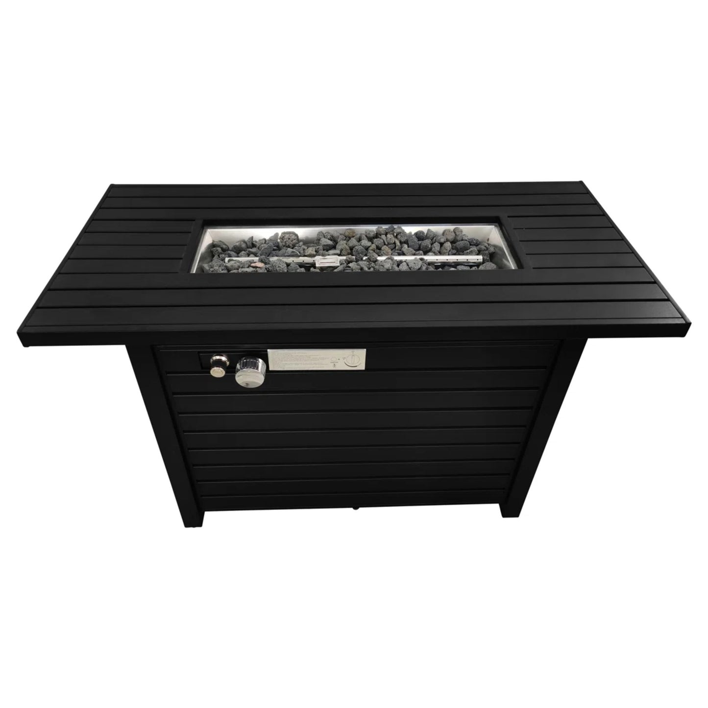 Outdoor Fire Pit Table With Lid Adjustable Flame Modern Stainless Steel 42 Inch Wide 20 Inch Deep Black