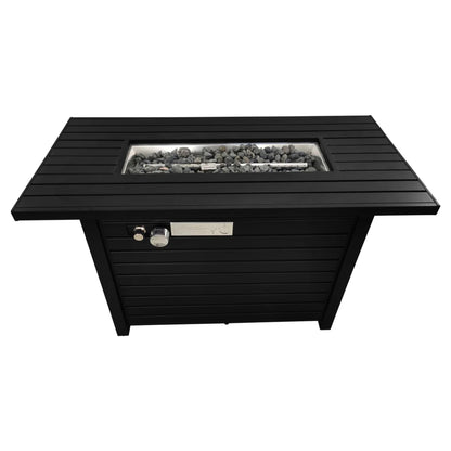 Outdoor Fire Pit Table With Lid Adjustable Flame Modern Stainless Steel 42 Inch Wide 20 Inch Deep Black