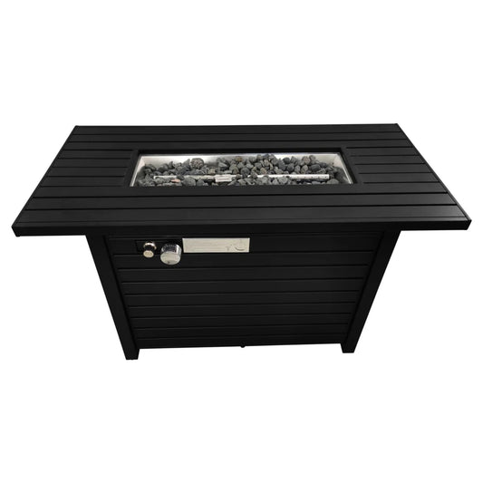Outdoor Fire Pit Table With Lid Adjustable Flame Modern Stainless Steel 42 Inch Wide 20 Inch Deep Black