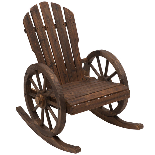 Outdoor Wooden Adirondack Rocking Chair With Slatted Back For Porch Garden Poolside Carbonized