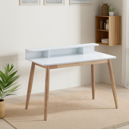 Roskilde Contemporary White Writing Desk with Hutch and Shelves