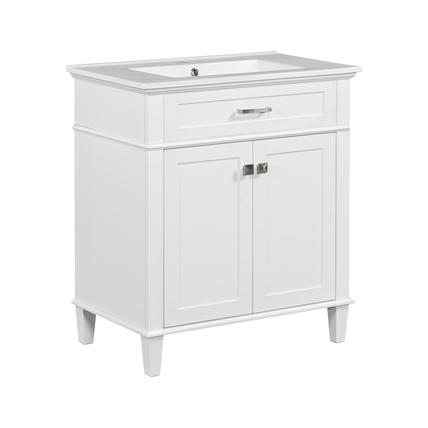 Stylish 30-Inch Bathroom Vanity with Elegant Ceramic Sink, Soft Close Doors, and Adjustable Storage Shelves