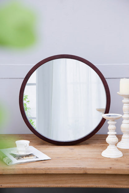 20-Inch Round Wall Mirror with Walnut Frame for Modern Home Decor