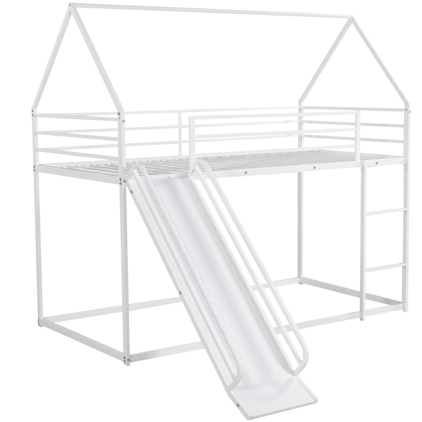 House-Themed Twin Over Twin Bunk Bed with Fun Slide and Ladder in White