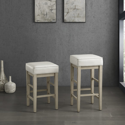 Transitional White Faux Leather Seat 29-inch Pub Height Stools Set of 2, White Finish Solid Wood Frame