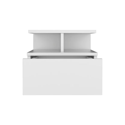 Floating Nightstand 12"H, Wall Mounted with Single Drawer and 2-Tier Shelf, White
