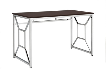 Contemporary Brown MDF/Chrome Office Desk with H-Shape Base