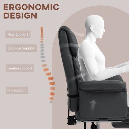 Black Ergonomic PU Leather Executive Office Chair with Recline, Swivel, Footrest, and Lumbar Support