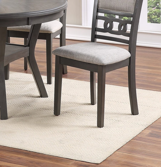 Set of 2 Dining Room Side Chairs with Cushioned Seats, Rubberwood, Upholstery, 18x22.5x38 in, Grey Finish