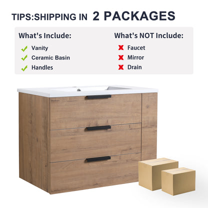 30-Inch Modern Wall-Mounted Bathroom Vanity with Soft Close Drawers and Adjustable Side Shelf