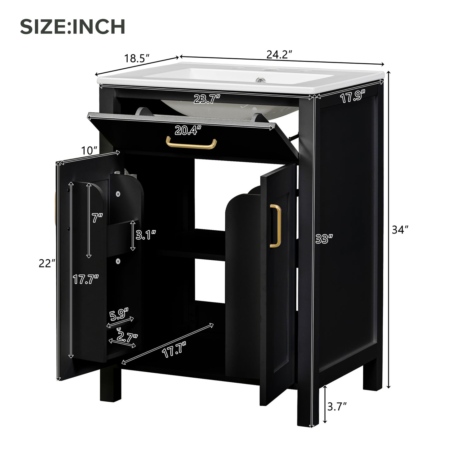 Compact 24" Luxurious Bathroom Vanity Combo with Ceramic Sink and Soft Close Doors
