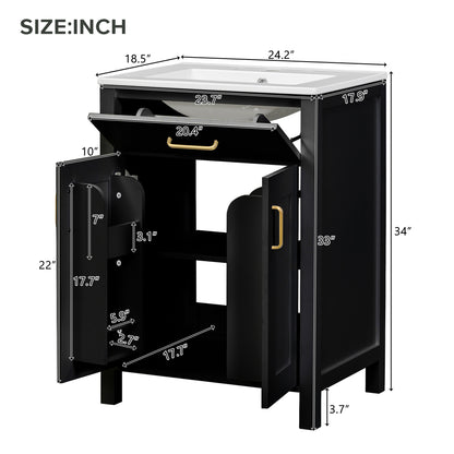 Compact 24" Luxurious Bathroom Vanity Combo with Ceramic Sink and Soft Close Doors