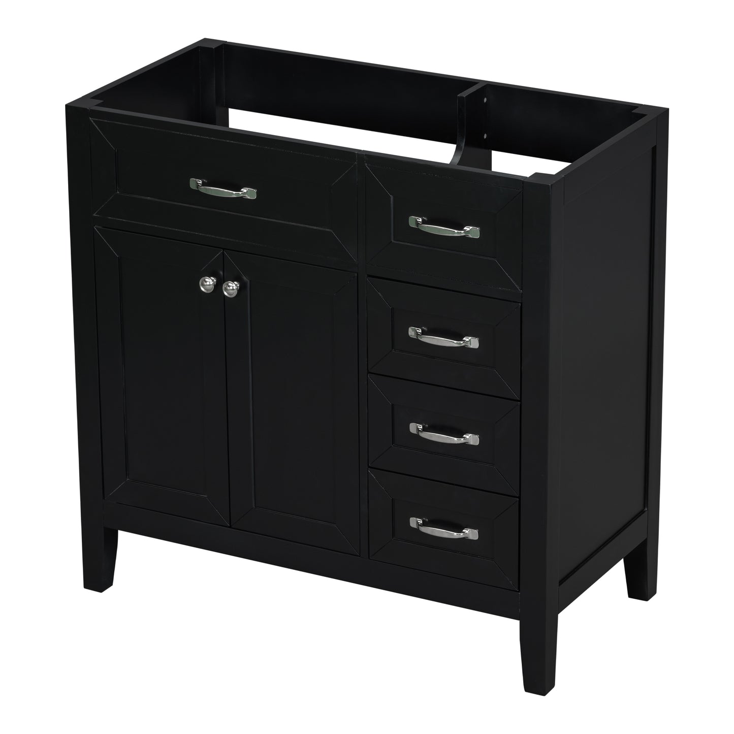 Modern 36" Black Bathroom Vanity Base Cabinet with Drawers, Solid Wood & MDF Construction