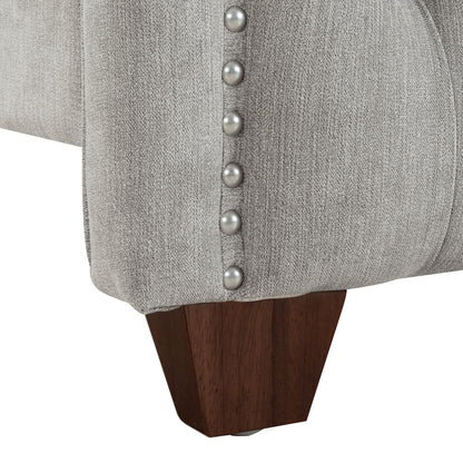 Marcella King Size Upholstered Shelter Headboard Bed Set in Silver Grey
